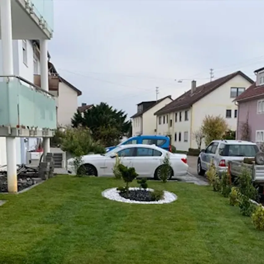 Lulzim Gartenbau Beispielgarten von einem Kunden - Hecke geschnitten und wiese gelegt